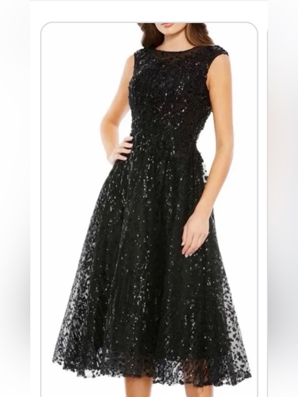 Mac Duggal Black Sequin Lace Overlay Formal Dress
